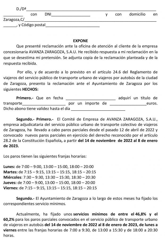 Modelos de reclamación UCA Unión de Consumidores de Aragón