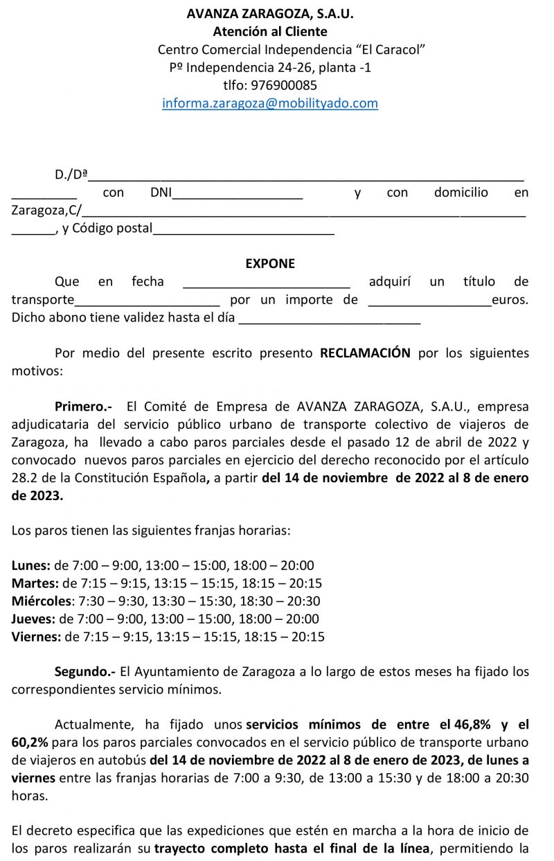 Modelo De Reclamaci N Avanza Zaragoza Uca Uni N De Consumidores De